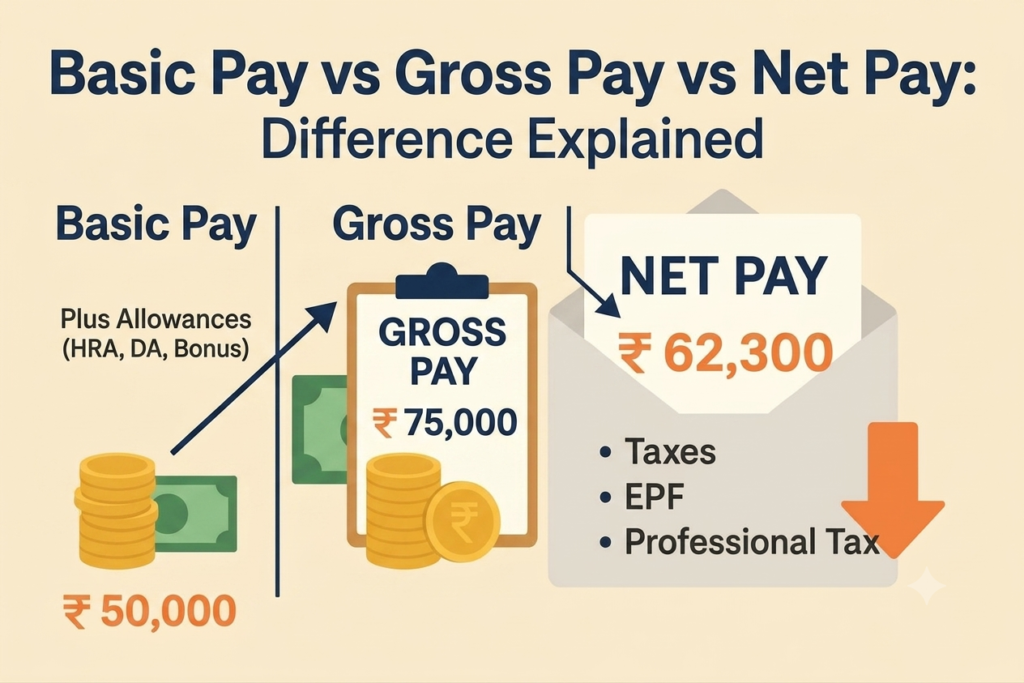 Basic Pay vs Gross Pay vs Net Pay Difference Explained