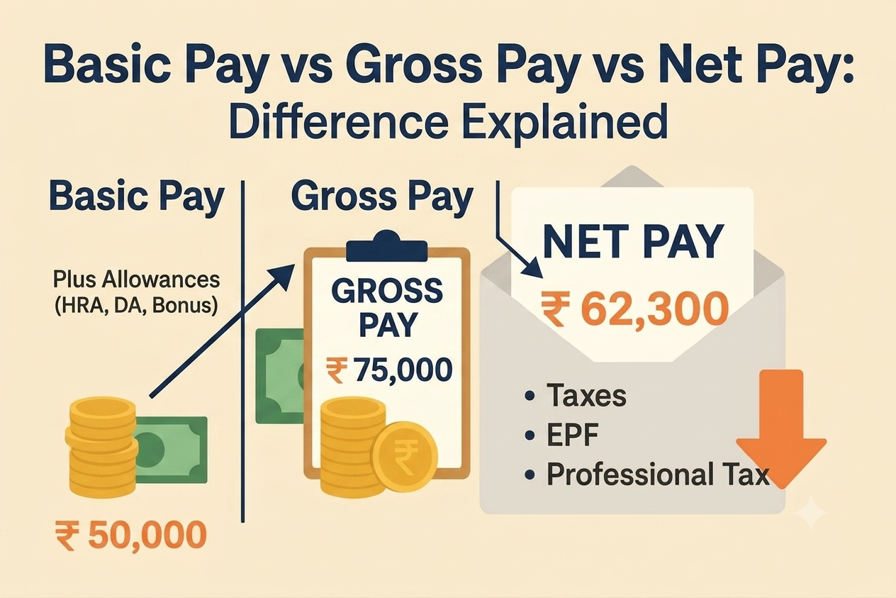 Basic Pay vs Gross Pay vs Net Pay Difference Explained