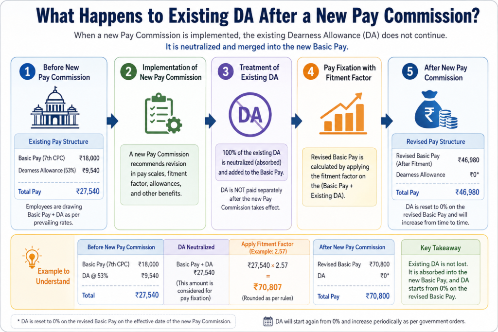 what happens to existing DA when a new Pay Commission is implemented