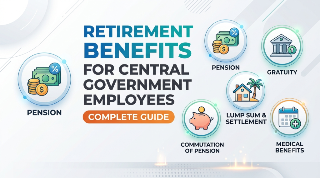 Retirement benefits for Central Government employees including pension gratuity and leave encashment